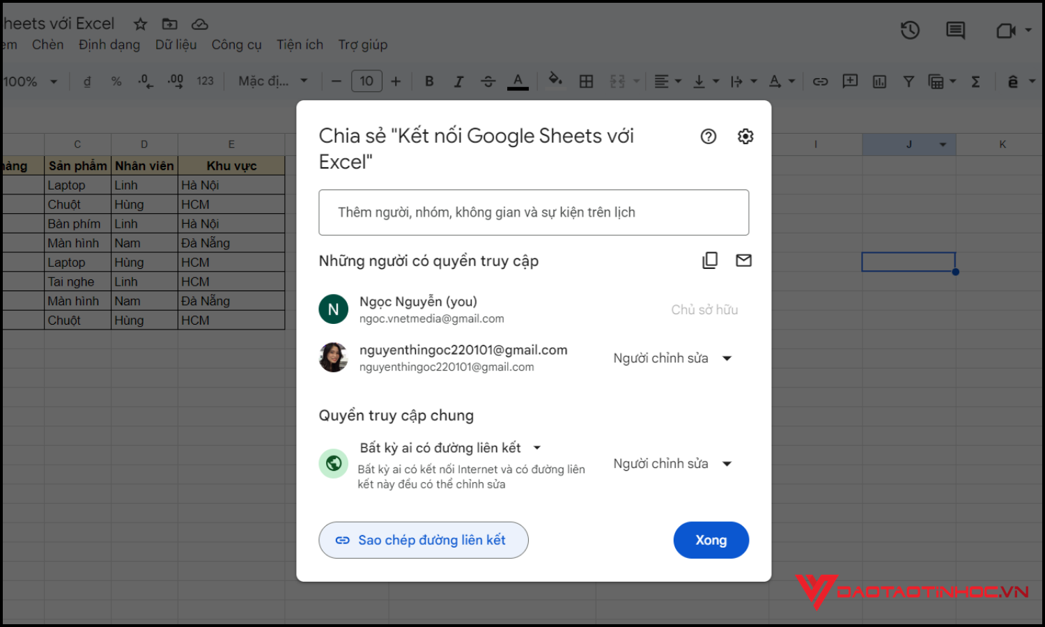 Kết nối Google Sheets với Excel bước 3