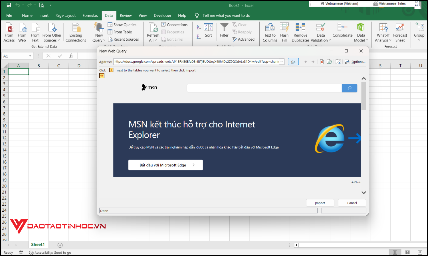 Kết nối Google Sheets với Excel bước 4