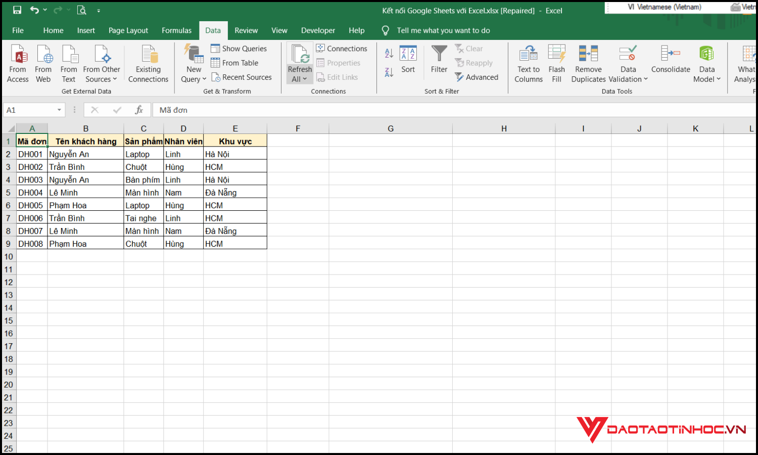 Kết nối Google Sheets với Excel bước 5