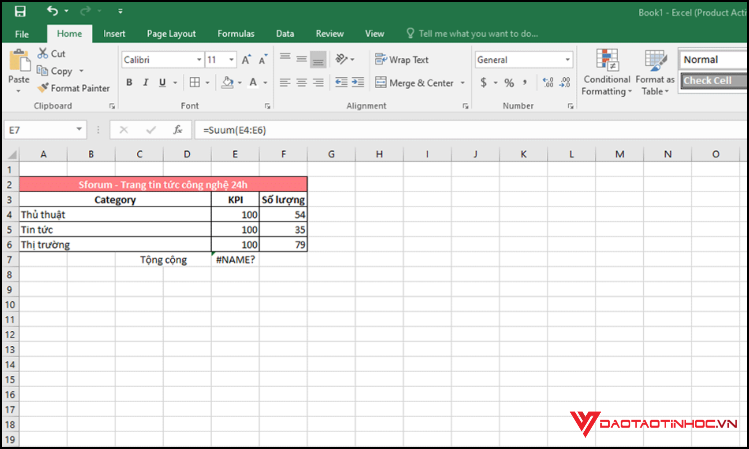 Lỗi #NAME? trong Excel