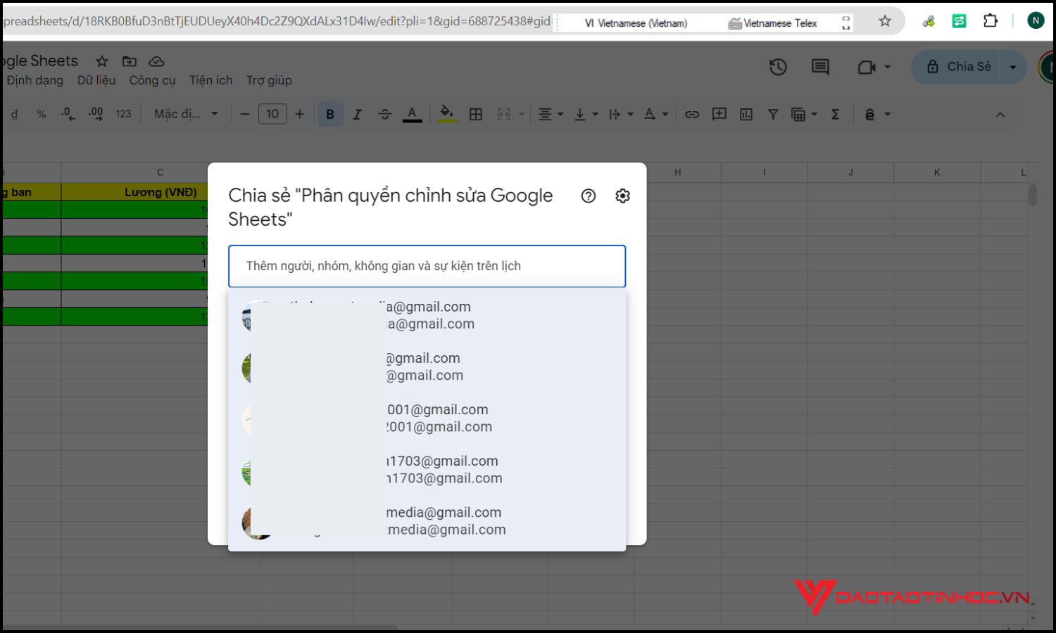 Phân quyền chỉnh sửa Google Sheets bước 1