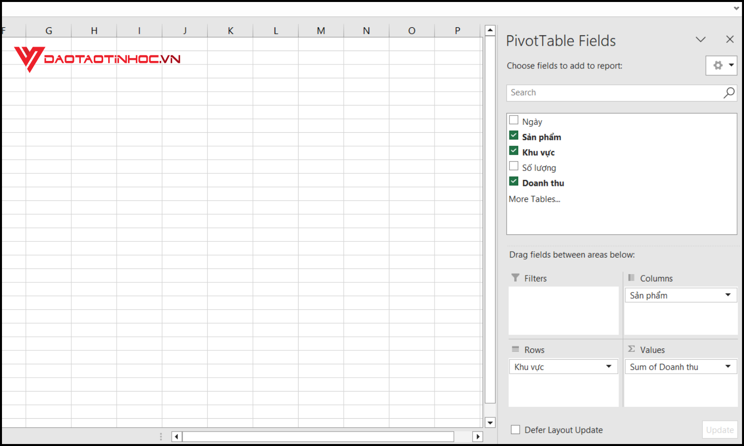 Tạo biểu đồ Pivot Table bằng Pivot Chart bước 2