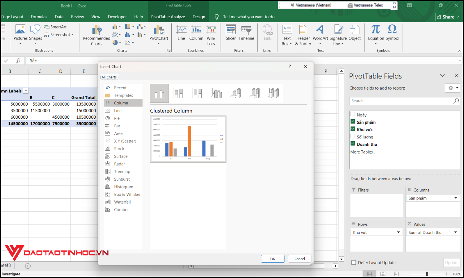 Tạo biểu đồ Pivot Table bằng Pivot Chart bước 3