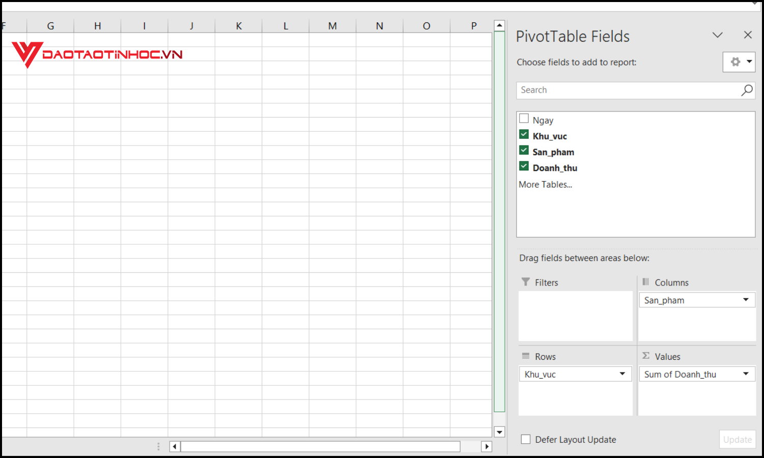 Tạo pivot chart từ pivot table bước 3