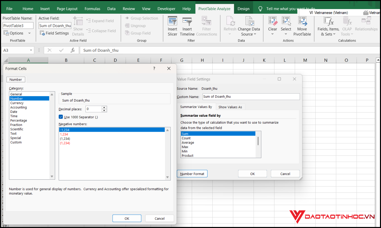 Tạo pivot chart từ pivot table bước 4