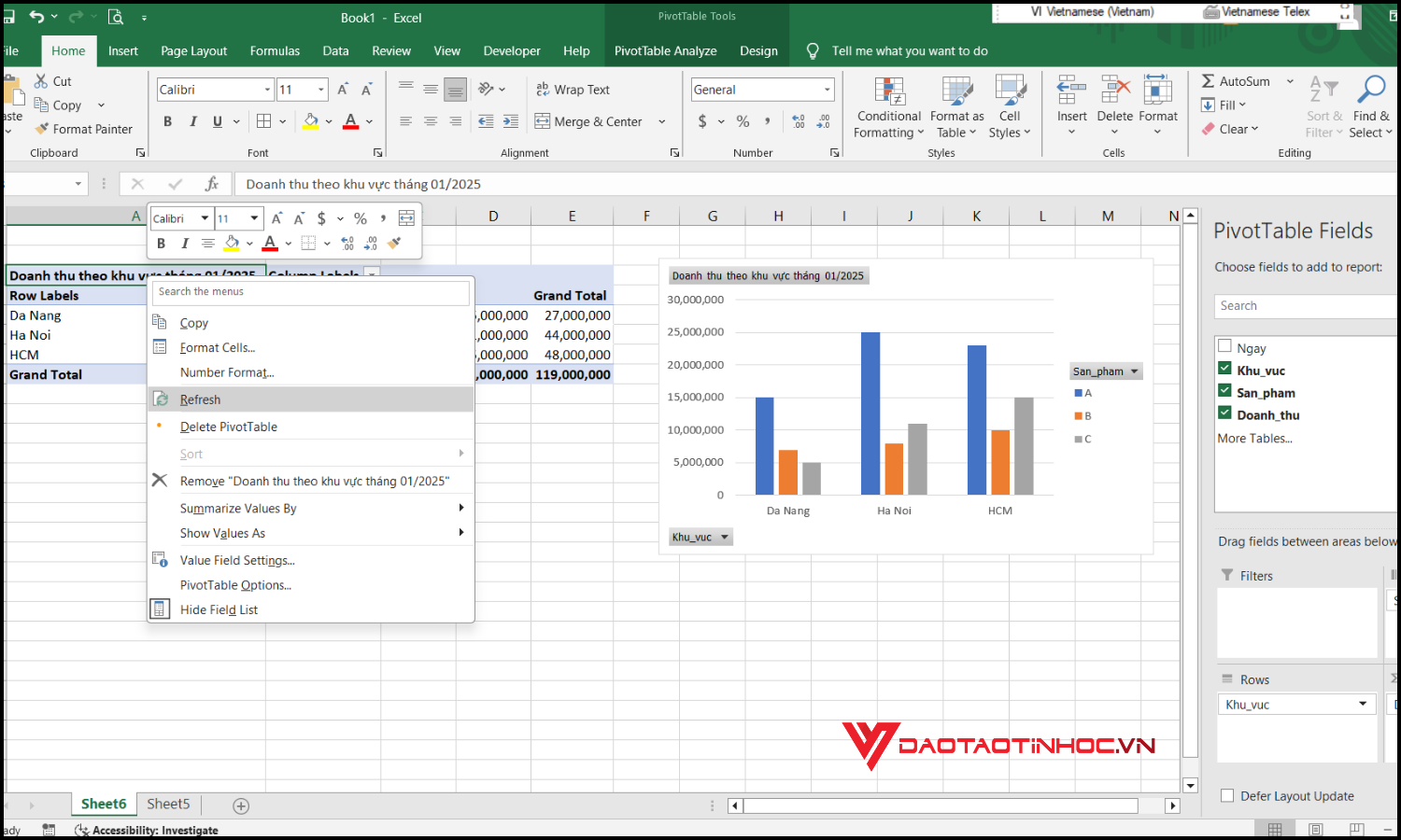 Tạo pivot chart từ pivot table bước 7