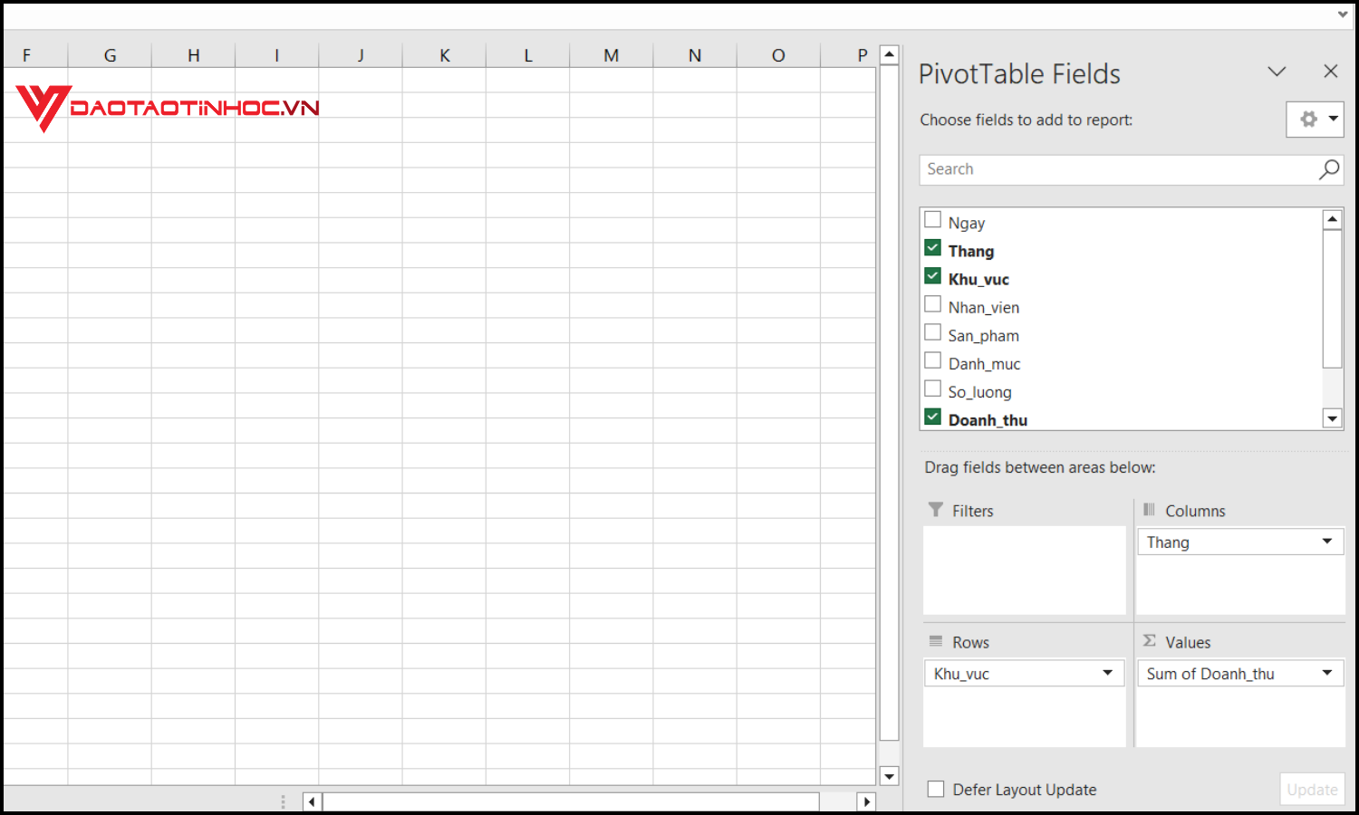 Tính phần trăm trong Pivot Table bước 2