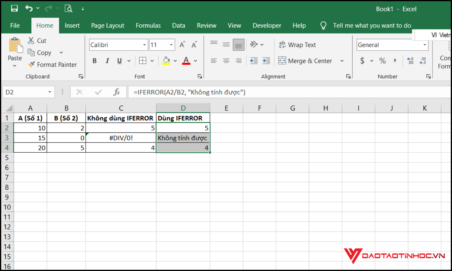 Cách dùng hàm IFERROR bước 2