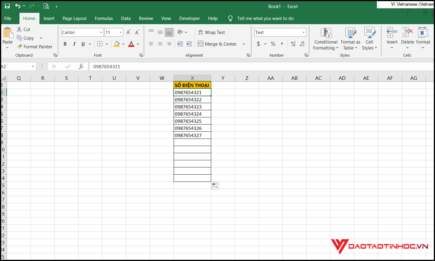 Định dạng ô thành Text trước khi nhập dữ liệu bước 4