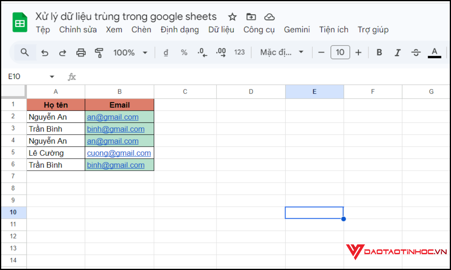 Dùng Conditional Formatting để đánh dấu dữ liệu trùng bước 4