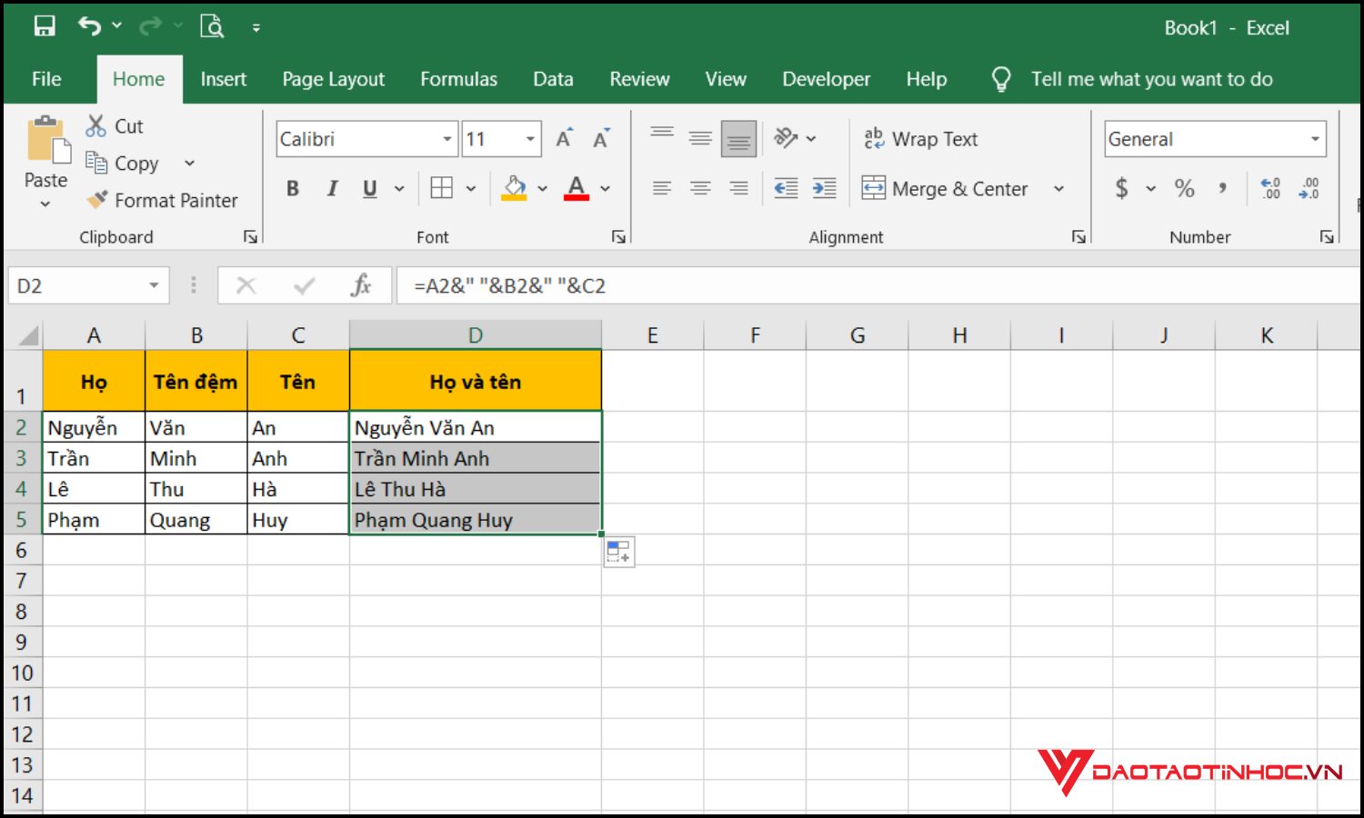 Gộp dữ liệu nhiều cột thành một bằng dấu "&" bước 2