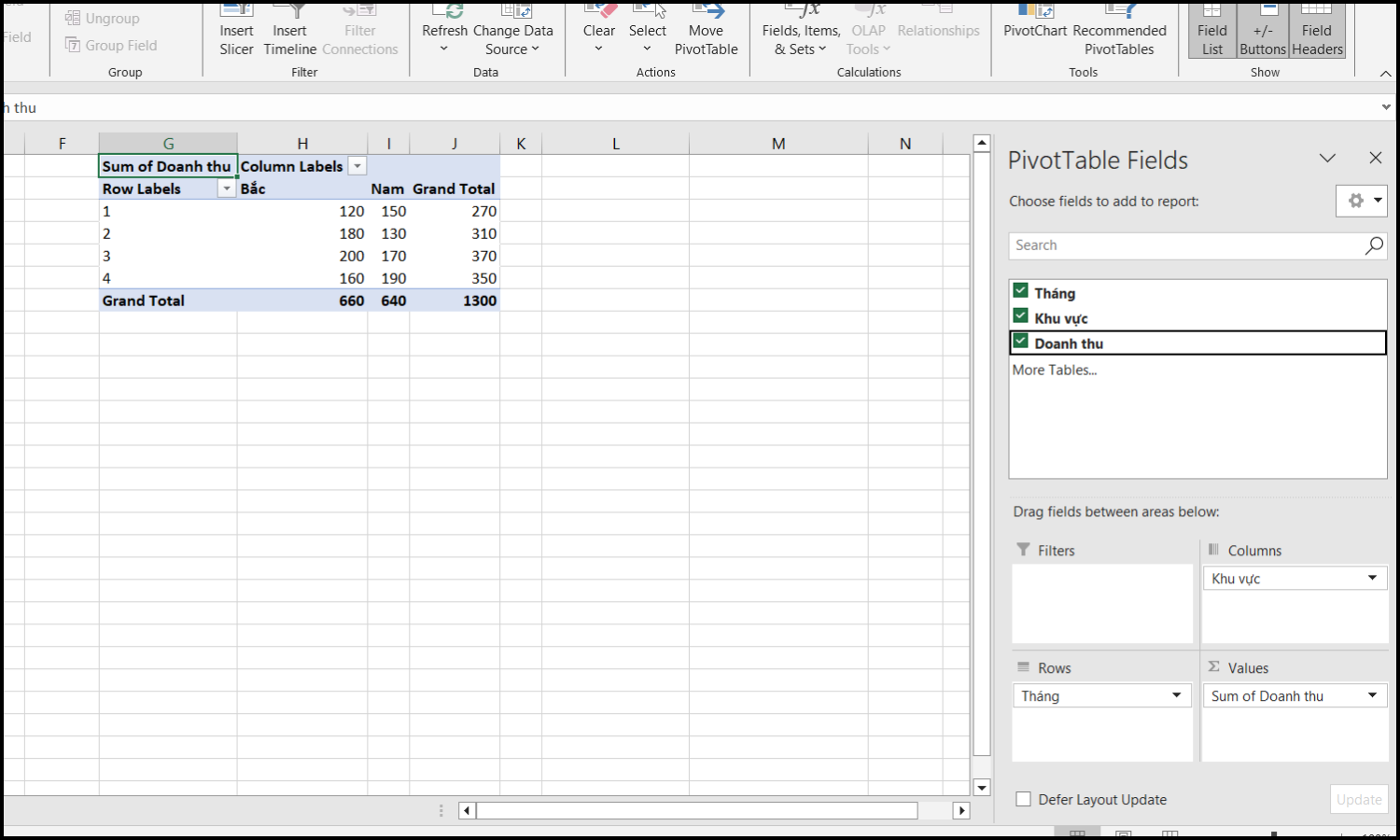 Hướng dẫn kết hợp Pivot Table và biểu đồ động bước 2