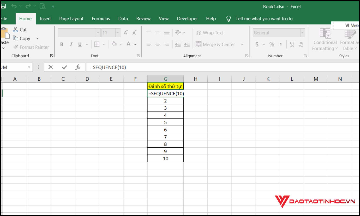 Sử dụng hàm SEQUENCE bước 2