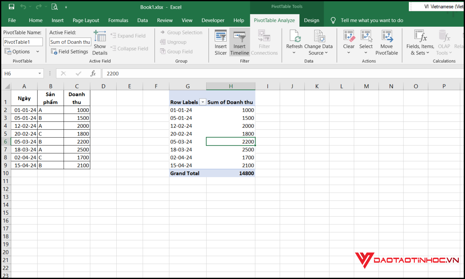 Tạo Timeline trong Pivot Table bước 2
