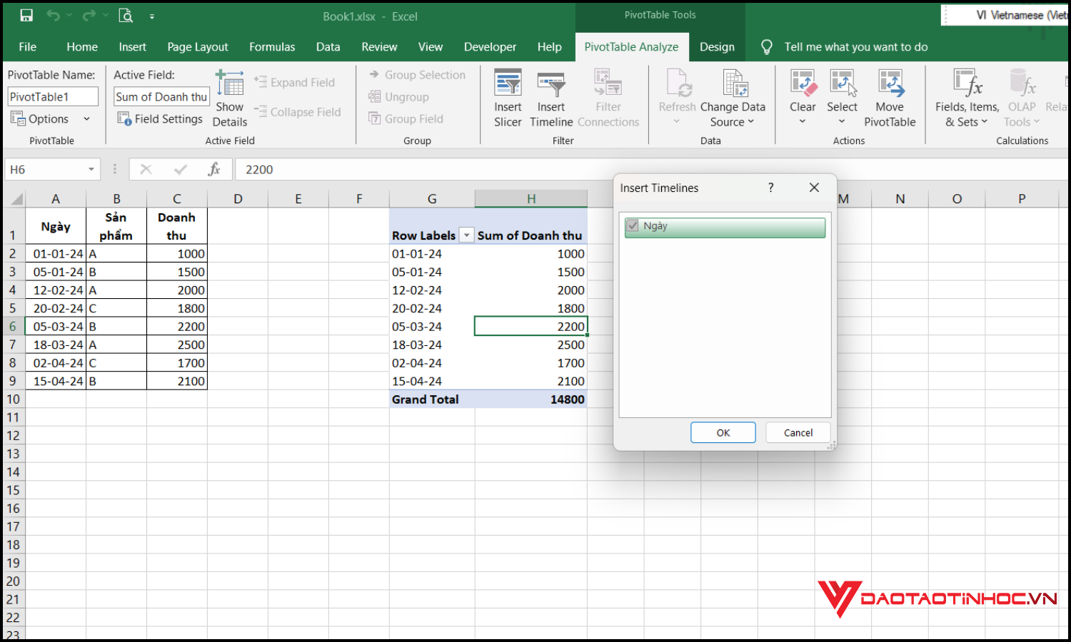 Tạo Timeline trong Pivot Table bước 3