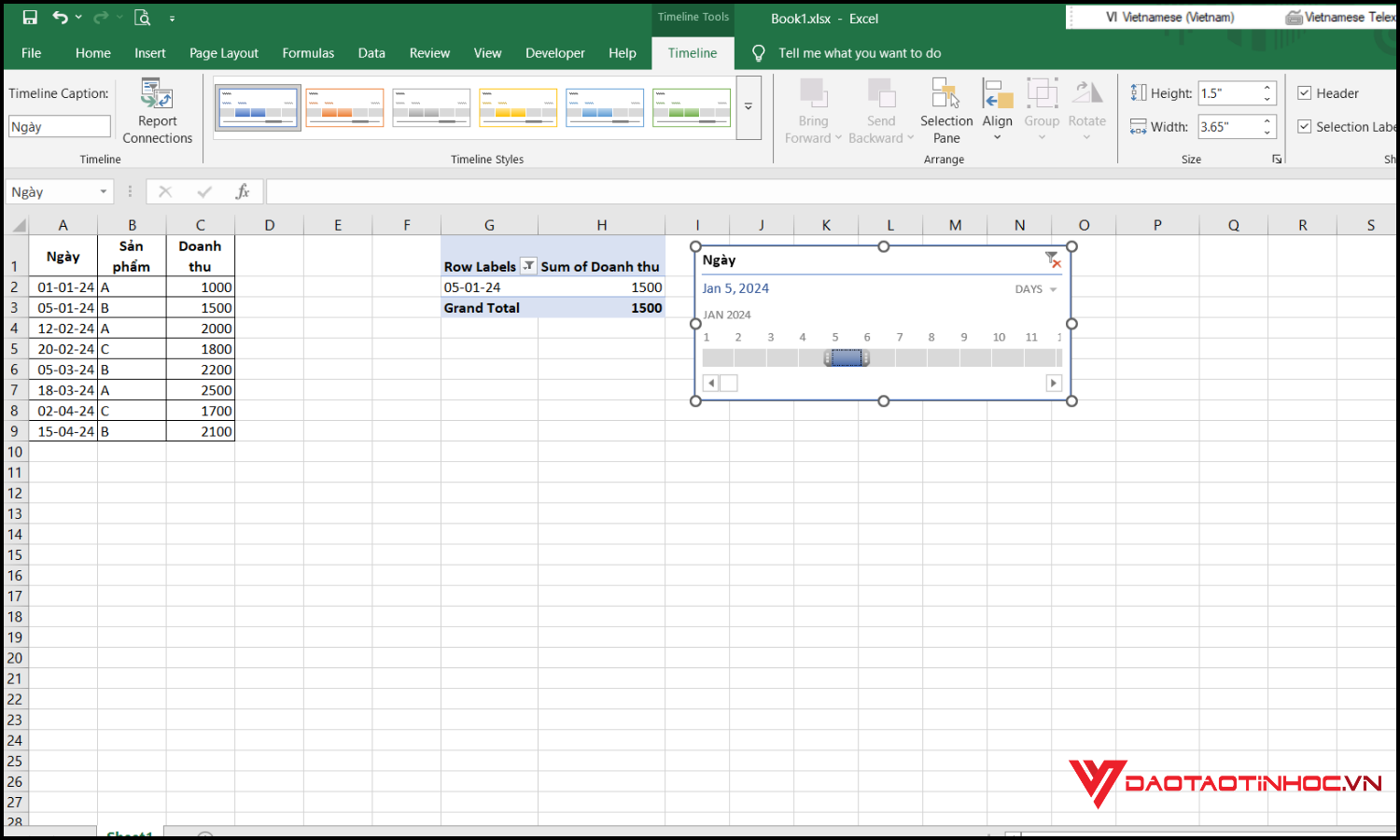 Tạo Timeline trong Pivot Table bước 4