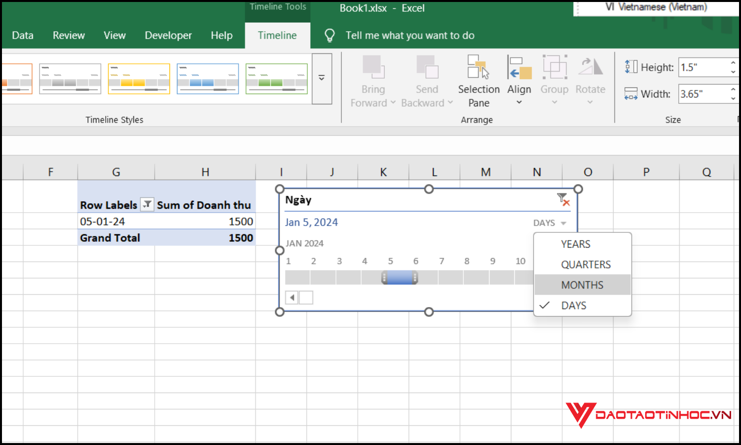 Tạo Timeline trong Pivot Table bước 5