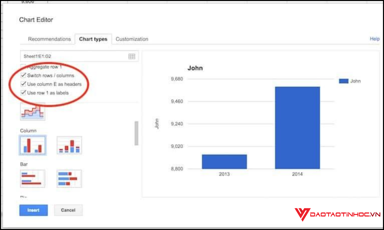 Tạo biểu đồ động trong Google Sheet bước 3