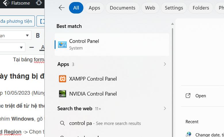 Mở control panel