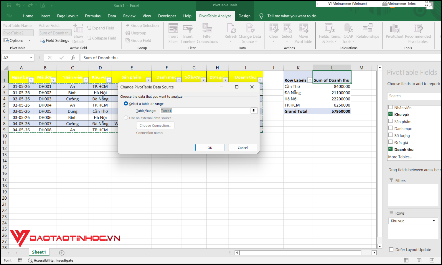 Cách cập nhật PivotTable tự động bước 4