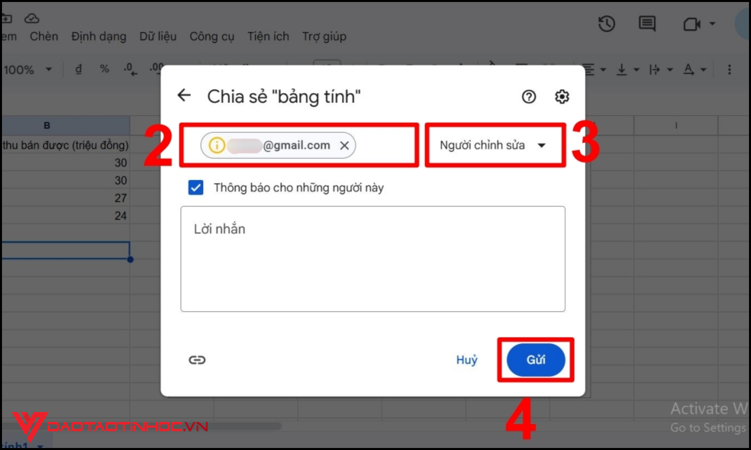 Google Sheets không chia sẻ được file do chưa cấp đúng quyền
