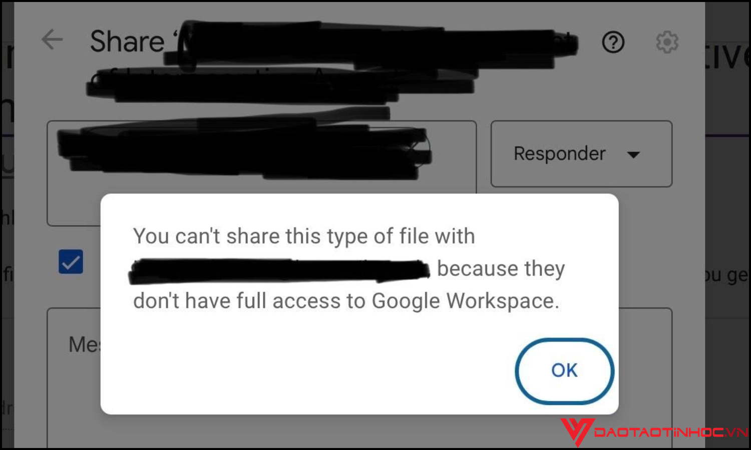 Google Sheets không chia sẻ được file do tài khoản Google bị giới hạn