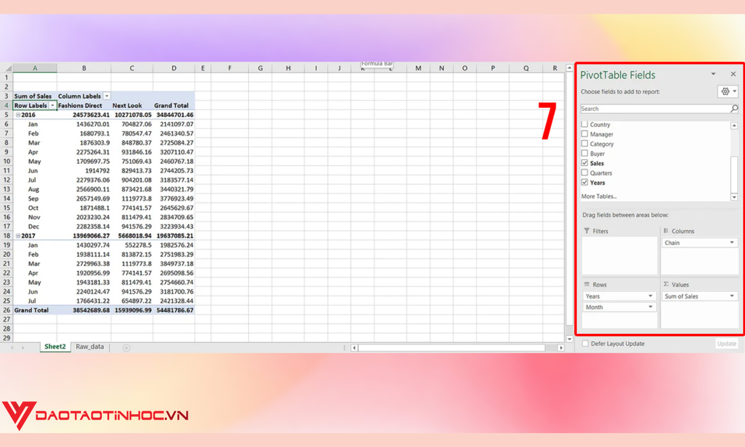 Tạo dashboard bằng PivotTable bước 3