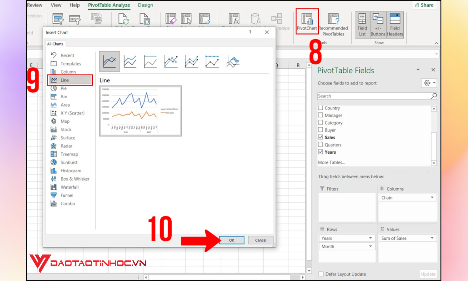 Tạo dashboard bằng PivotTable bước 4