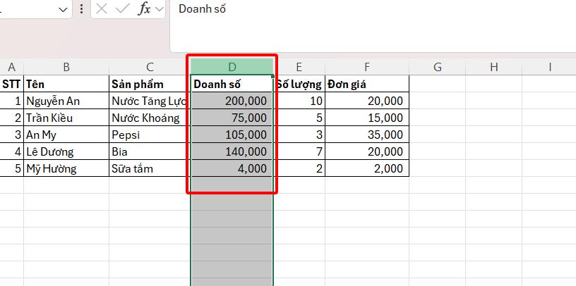 Chọn cột cần di chuyển trong excel