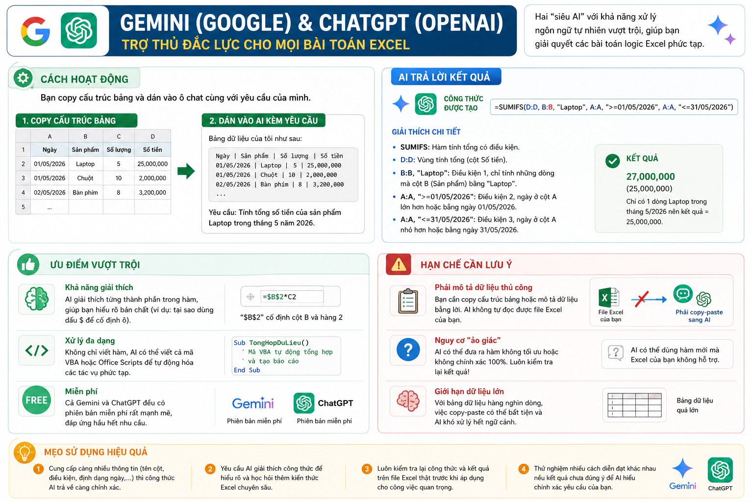 Sử dụng Gemini và chatgpt để viết câu lệnh trong excel