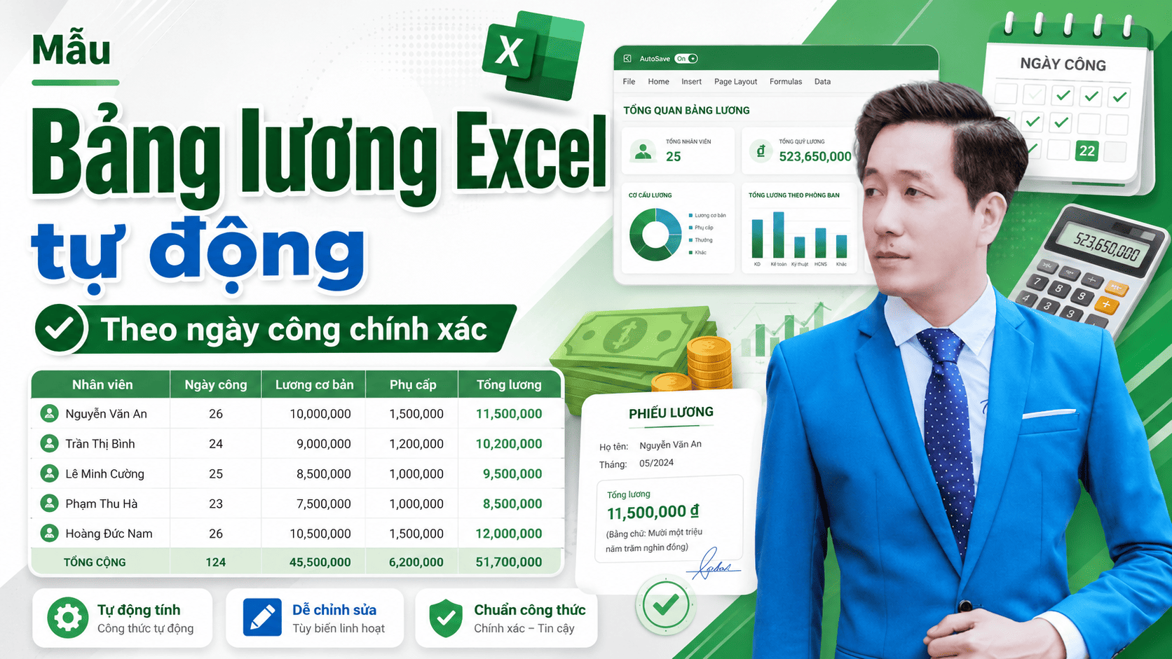 Mẫu bảng lương tự động trong excel