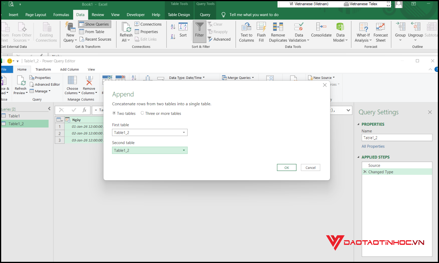 Gộp nhiều bảng trong Power Query tự động hoá chấm công