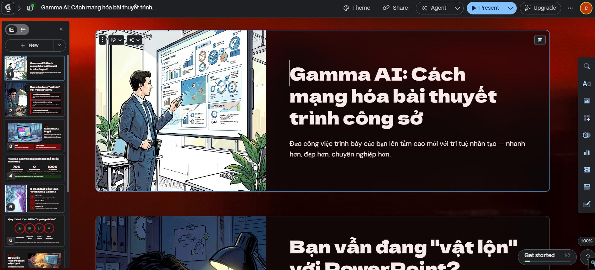 Gamma AI đã tạo xong bài thuyết trình demo bạn có thể chỉnh sửa nội dung cho phù hợp
