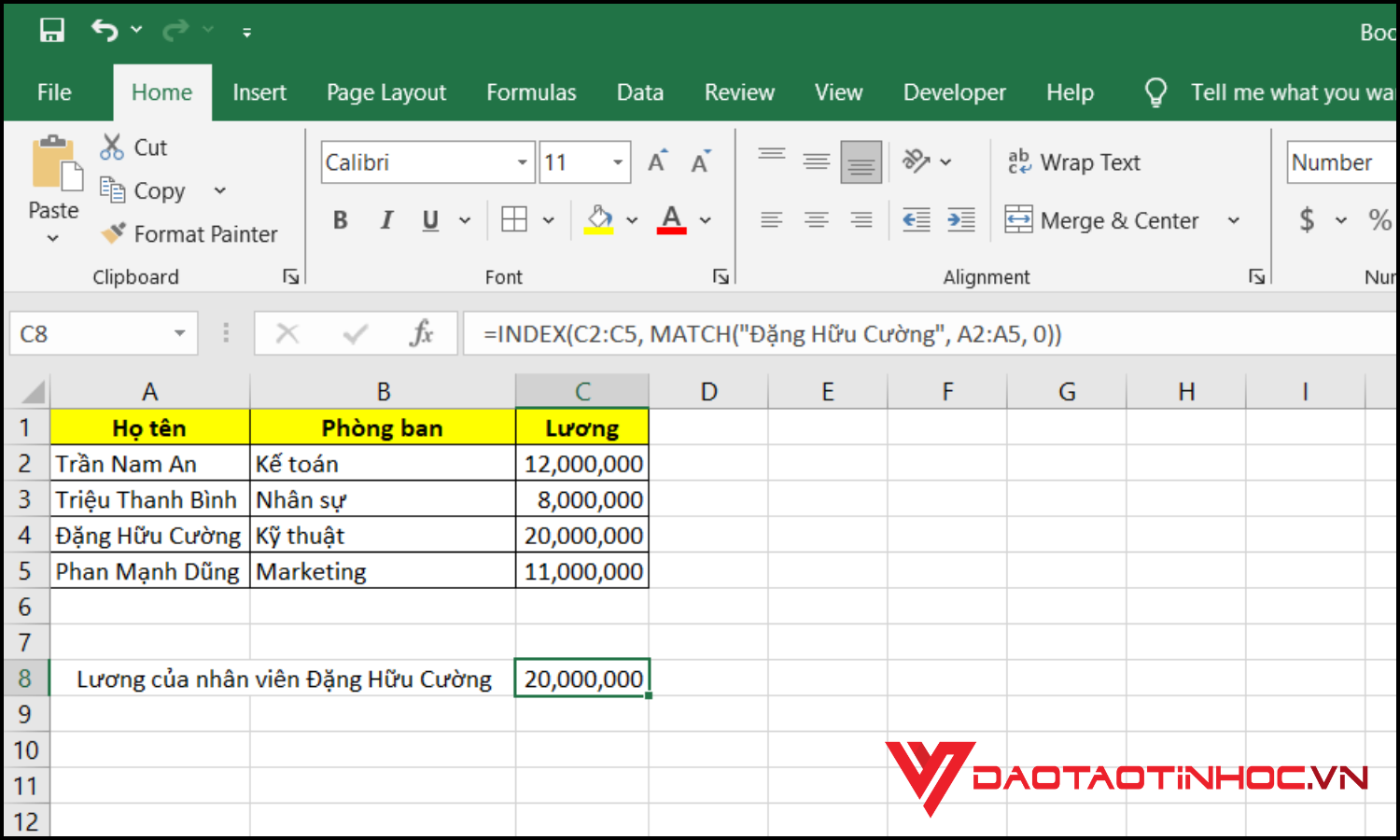 Kỹ năng Excel nâng cao với INDEX + MATCH