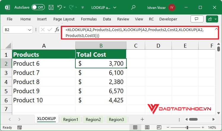 Dùng hàm xlookup trong excel