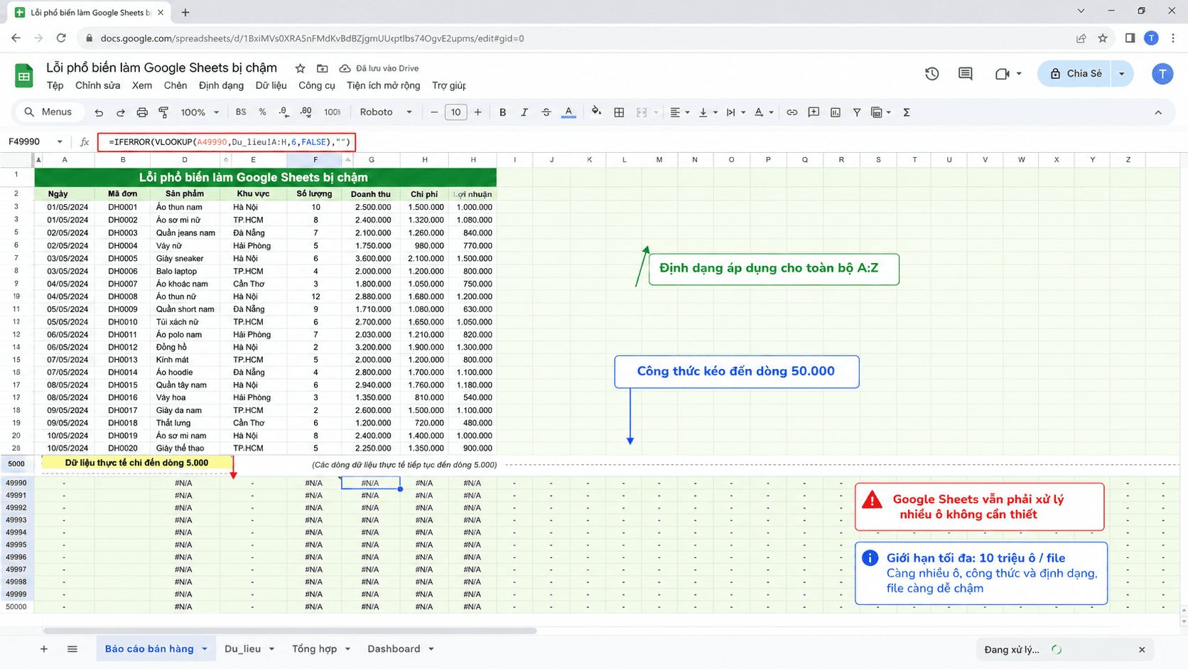 File có quá nhiều dòng kéo công thức không cần thiết