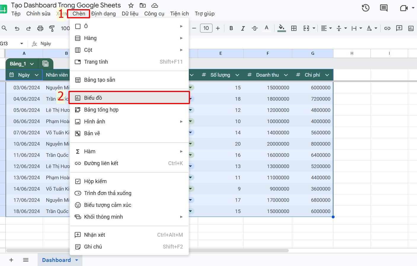 Hướng dẫn mở biểu đồ trong googles sheets
